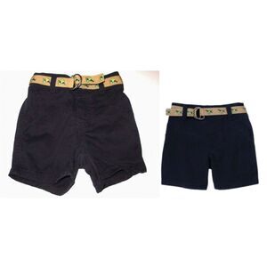 Gymboree vintage baby boys Navy blue chino shorts airplane belt pull on 6-9-12